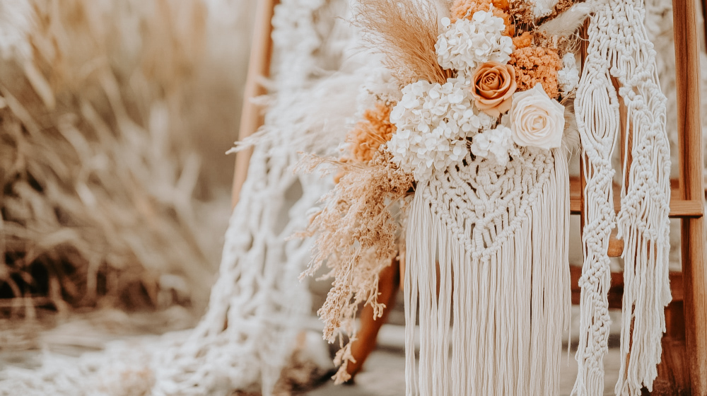 Modern wedding with trendy decorations and lighting